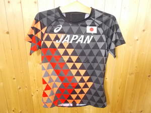 e936◆アシックス製 2017世界陸上 ロンドン 日本代表 Tシャツ◆サイズS サンライズレッド asics 陸上競技 オーセンティック 送料360円 6H