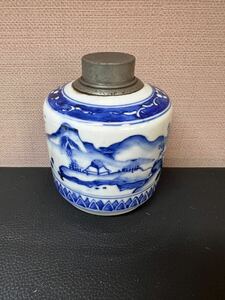  茶道具 茶入 時代物 煎茶道具 茶壺 青花 中国古玩