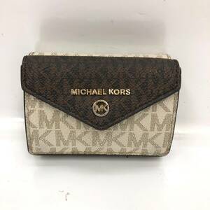 □MICHAEL KORS 三つ折り財布 茶×アイボリー マイケルコース コンパクトウォレット ロゴ JET SET CHARM ミニ財布 複数落札同梱OK 230831-3