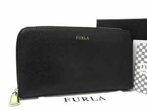 ■新品同様■ FURLA フルラ レザー ラウンドファスナー 長財布 ウォレット 札入れ 小銭入れ レディース メンズ ブラック系 BG9570