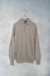 【 杢ベージュカラー 】メリノウール ハイゲージ ニットポロシャツ / size L / 90s アラン フラッサーmerino wool 長袖ポロシャツ シャツ