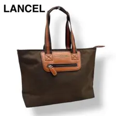 美品 LANCEL ランセル キャンバス×レザー トートバッグ ハンド ブラウン