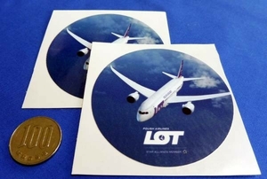 【非売品】LOTポーランド航空B787ロゴ入り円形ステッカー2枚セット(ワルシャワ/STARALLIANCE スターアライアンス/エアライングッズ/シール)