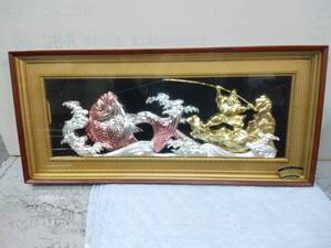 1220-0008　 中古★縁起物　美術工芸品　恵比寿　鯛　額縁　額装