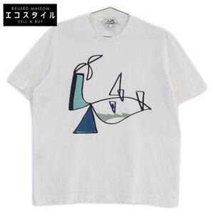 HERMES エルメス ホワイト プリントTシャツ ホワイト S トップス コットン メンズ 中古