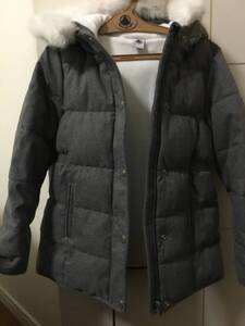 Petit Bateau 【中古】 128cm 8歳　グレー　フランネル中綿入りフード付きコート