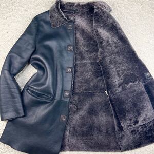 定価180万円相当!!! アルマーニコレッツォーニ『幻の毛皮』ARMANI COLLEZIONI ムートンコート XL 羊革 ラムレザー 極美品◎ロング丈◎ 秋冬