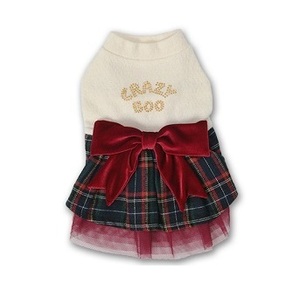 新品★ペット服★CRAZYBOO★クリスマスチェックワンピース★オフホワイト★Mサイズ★胴回り37~39ｃｍ★犬服