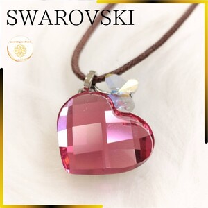 スワロフスキー swarovski ハート バタフライ ペンダント ネックレス レディース 蝶 ピンク クリスタル