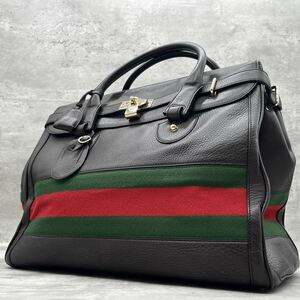 1円〜【極美品】グッチ GUCCI ハンドバッグ トートバッグ ビジネスバッグ ボストンバッグ シェリーライン メンズ 鍵付き ネームタグ