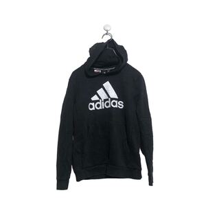 adidas ロゴ スウェット パーカー キッズ M アディダス ブラック ホワイト ポケット フーディー 古着卸 アメリカ仕入 a603-6550