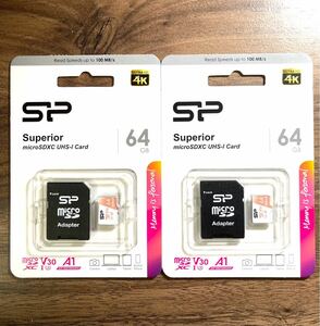 microSDカード 64GB(アダプター付き)シリコンパワー【2個セット】