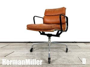 D）Hermanmiller ハーマンミラー■イームズ ソフトパッドチェア■フォースターベース 4本足■70S ヴィンテージ 70年代■革張■ブラウン