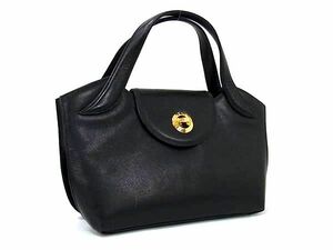 1円 ■美品■ GIVENCHY ジバンシィ ヴィンテージ レザー ターンロック ハンドバッグ トート レディース ブラック系 AY6935