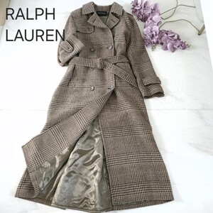 美品RALPH LAURENコレクション グレンチェックウールコート ブラウン