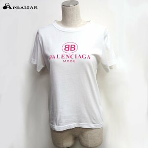 レターパックプラス BALENCIAGA バレンシアガ コットン100％ ロゴ Tシャツ 半袖 M ホワイト ピンク [65938]