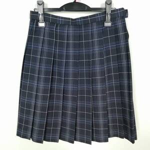 1円 スクールスカート 大きいサイズ 冬物 w72-丈55 チェック 中学 高校 プリーツ 学生服 制服 女子 中古 HK7127