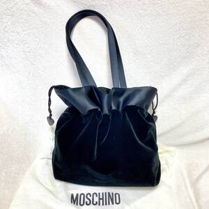 新品同様☆モスキーノMOSCHINO　ベロア巾着トートバッグ　黒 ☆　