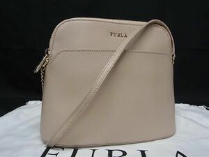 1円 ■新品同様■ FURLA フルラ レザー チェーン クロスボディ ワンショルダーバッグ 斜め掛けかばん レディース ベージュ系 FH0762