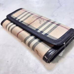 BURBERRY 長財布 ノバチェック ホースロゴ PVC×レザー ベージュ ブラウン系 バーバリー