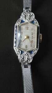 VULCAINバルカン 　PTプラチナ　ダイヤ　サファイア　レディース手巻腕時計　アンティ―ク　アールデコ