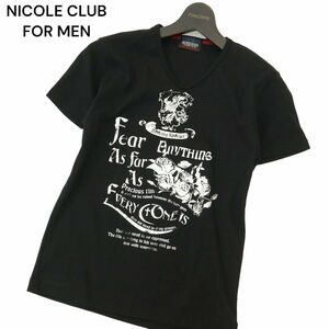 NICOLE CLUB FOR MEN ニコルクラブ フォーメン 春夏 ローズ★ プリント 半袖 Vネック カットソー Tシャツ Sz.46　メンズ 黒　A4T05785_5#D