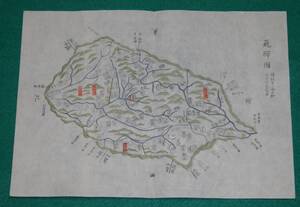 地図 （絵図）岐阜県 飛騨國 古地図 木版 彩色 江戸時代 歴史資料 社会 教材 インテリア（レターパックライト発送）