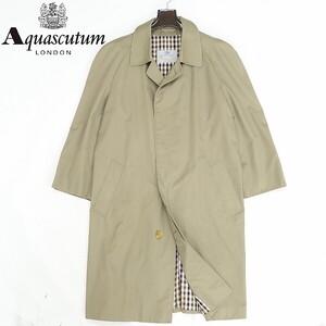 ◆Aquascutum アクアスキュータム 裏地チェック柄 ステンカラー コート ブラウンカーキ 40