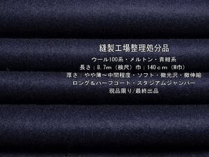 ウール100系 メルトン やや薄～中間 ソフト 微光沢 青紺系 8.7m