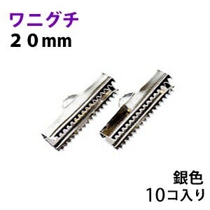 アクセサリーパーツ 金具 ワニグチ ２０ｍｍ 銀色 シルバーカラー １０コ入り 紐止め リボン留め金具