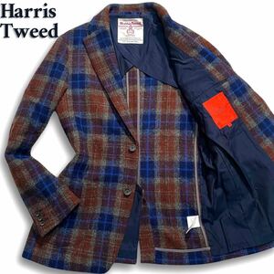 極美品/希少XL◎ ハリスツイード×アーバンリサーチロッソ Harris Tweed テーラードジャケット タータンチェック ブルー×ボルドー 希少色