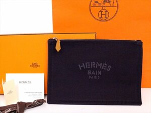 新品☆HERMES【エルメス】ヨッティング ポーチ☆濃紫☆キャンバス地×レザー☆フラットポーチ☆ロゴ☆レディース☆メンズ