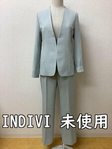 インディヴィ (INDIVI) タグ付き未使用 定価37950円 淡いミント色 パンツスーツ サイズ上下とも38