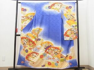 平和屋野田店■豪華振袖　駒刺繍　御所車花文　暈し染め　金彩　逸品　BAAE1645sa