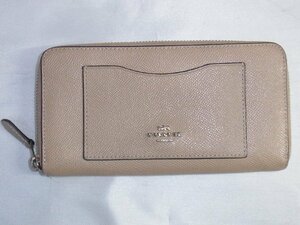 コーチ COACH　ラウンドファスナー長財布 PVCレザー ベージュ 良品