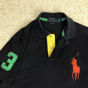 ポロラルフローレン POLO RALPH LAUREN ポロシャツ　半袖　ビッグポニー　胸元　刺繍　ワッペン　ネイビー系　紺系　サイズM