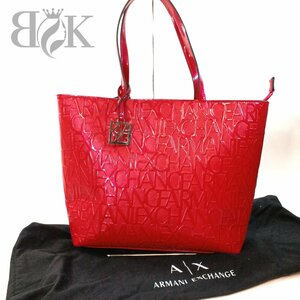 アルマーニ エクスチェンジ エナメル トートバッグ レッド系 タグ付き レディース A/X 鞄 中古 ARMANI EXCHANGE★