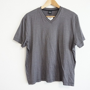 #snc ヒューゴ・ボス HUGOBOSS Tシャツ カットソー XL 黒 グレー 半袖 Vネック ボーダー 大きいサイズ メンズ [909268]