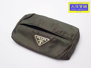 PRADA プラダ ポケットティッシュケース テスート ブラックブラウン ゴールド金具 中古B+ 【送料無料】 A-8423