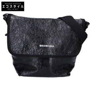 美品 BALENCIAGA バレンシアガ 620259 ラムスキン レザー エクスプローラー メッセンジャーバッグ ショルダーバッグ ブラック メンズ