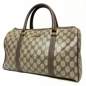 1円スタート！ 美品 GUCCI オールドグッチ グッチ PVC レザー ボストンバッグ ハンドバッグ GG柄 ヴィンテージ 旅行カバン 鞄 