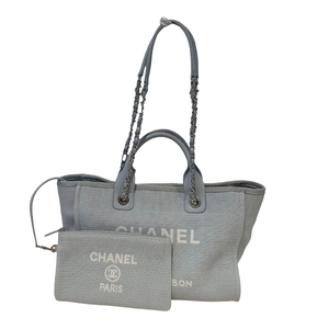 シャネル CHANEL ドーヴィル スモールショッピングバック AS3257 ブルー シルバー金具 キャンバス ショルダーバッグ レディース 中古