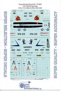 1/72スーパースケールデカール　72-904 F/A-18C/D Hornets: VFA-113CAG & VFA-106CAG 