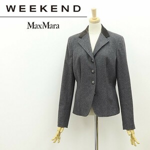 ◆Max Mara WEEKEND マックスマーラ 裏地ドット柄 衿切替 ウール メタルボタン ジャケット グレー 42