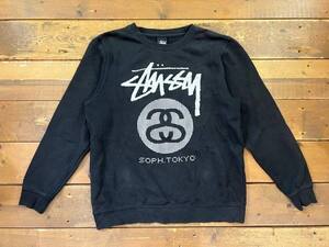 STUSSY × SOPHNET. ステューシー ソフネット コラボ USA製 Mサイズ 裏起毛長袖スウェットシャツ ロゴプリント SOPH-156198 ブラック