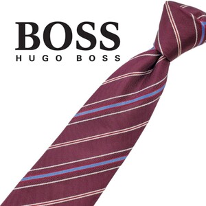 793/ 美品 HUGO BOSS ヒューゴボス 中古 ネクタイ ストライプ柄 レジメンタル