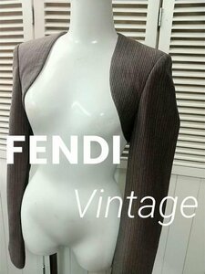 ヴィンテージ☆FENDI フェンディ ボレロ マイクロミニ丈 ショート丈 ジャケット ストライプ ブラウン【中古】