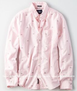 〓SALE!! 残りわずかです!! アメリカンイーグル/US S/AEO Print ストライプオックスフォードシャツ/Pink