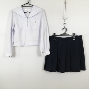 1円 セーラー服 ミニスカート 上下2点セット 中間服 白3本線 女子 学生服 兵庫姫路東高校 白 制服 中古 ランクC EY8567