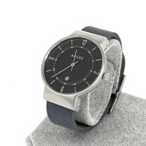 美品◆ADEXE アデクス 腕時計 クオーツ◆2033A-01 シルバーカラー×ネイビー SS×レザー メンズ ウォッチ watch